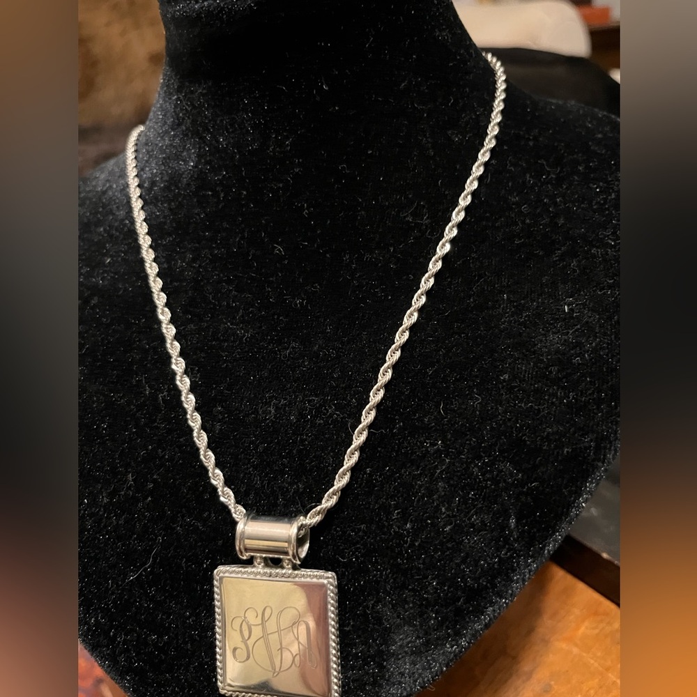 Monogrammed Sterling Silver Pendant with Rope Chain